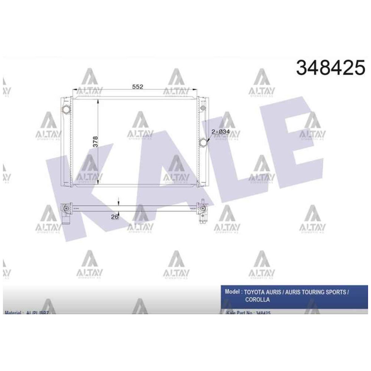RADYATÖR SU COROLLA 06-19 / AURIS 07-19 DİZEL (AT/M-T) BRAZING TOYOTA AURIS, COROLLA OEM: 16400-0N060