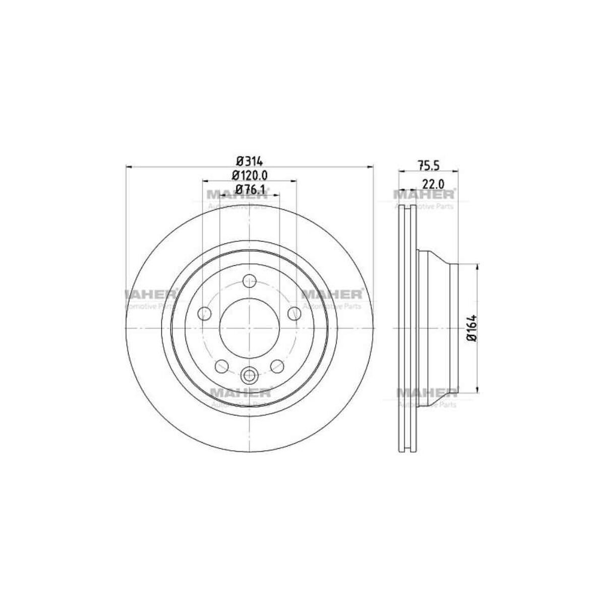 FREN DİSKİ TOUAREG 03-10 / TRANSPORTER T5 03-09 / TRANSPORTER T6 09-15 / ARKA HAVALI 314-5 VOLKSWAGEN TOUAREG, TRANSPORTER OEM: 7L6615601E