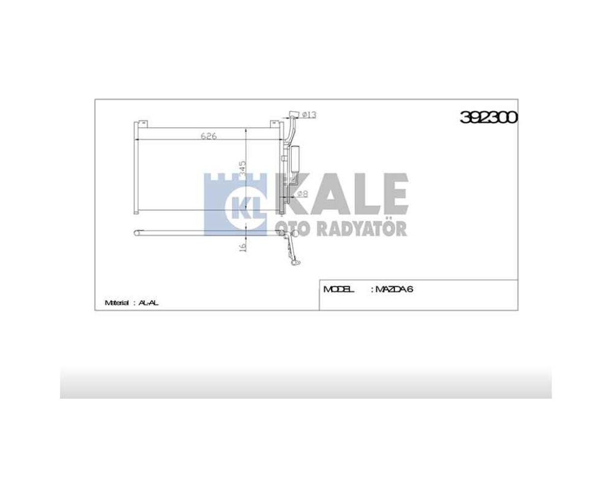 RADYATÖR KLİMA MAZDA 2 07= 615x349x16   OEM: DF7161480C