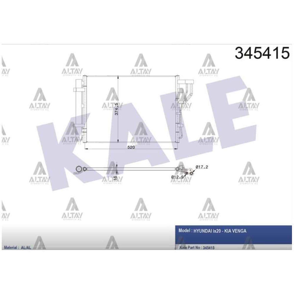 RADYATÖR KLİMA IX-20 10= / VENGA 10= 1.4 - 1.6 BENZİNLİ   OEM: 97606-1P000