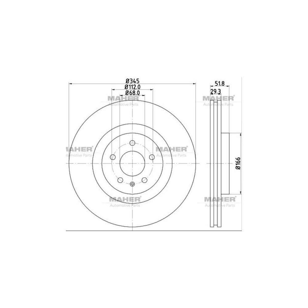 FREN DİSKİ A4 08-15 / A5 07-17 / Q5 08-17 / PRO ÖZEL KAPLAMA ÖN HAVALI 345-5   OEM: 8K0615301M