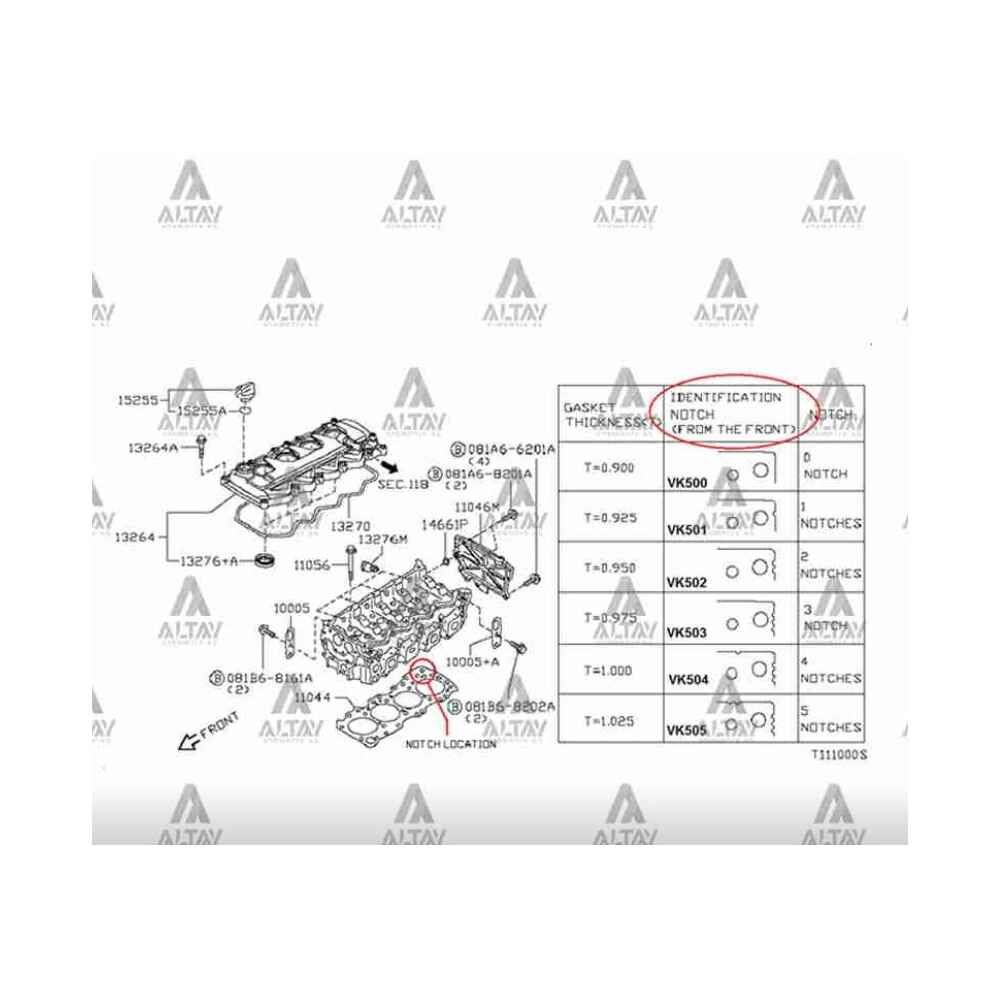 SİLİNDİR KAPAK CONTASI PICKUP 03-12 SKYSTAR / NAVARA 06-10 /  YD25DDTI ÇELİK 0.90mm 0 ÇENTİK NISSAN NAVARA OEM: 11044-VK500