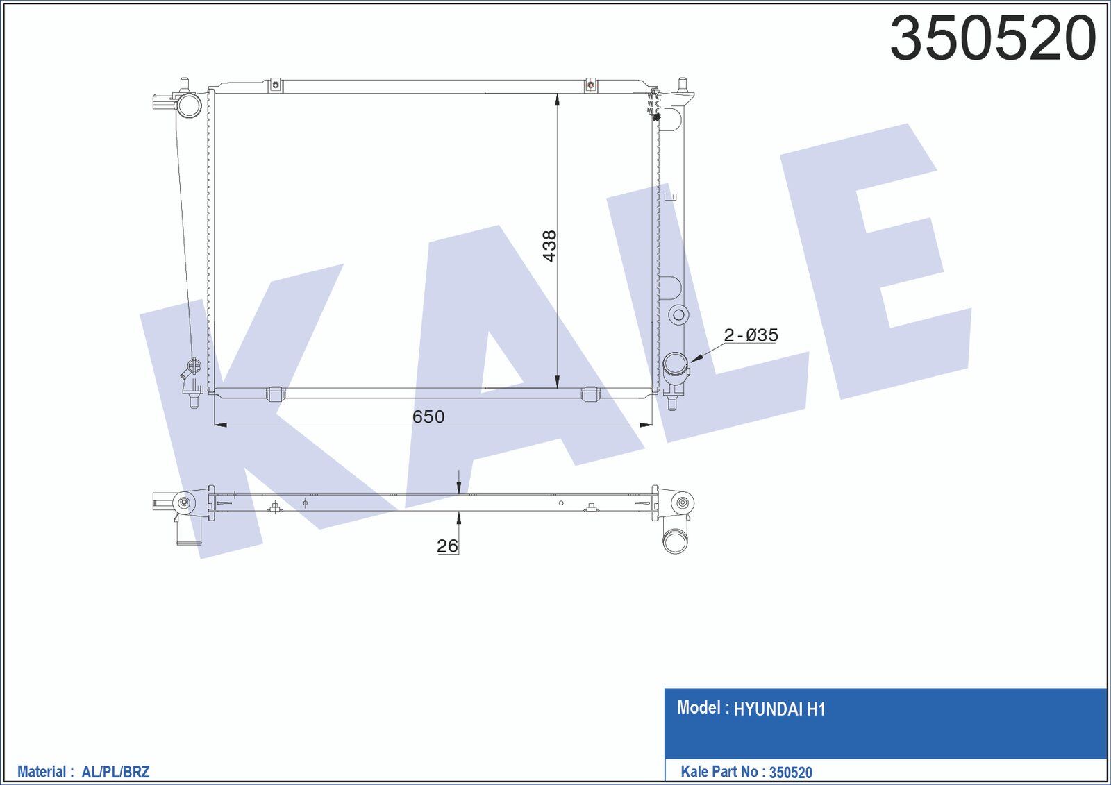 25310-4A100 RADYATÖR SU STAREX 02-08 26mm M-T BRAZING